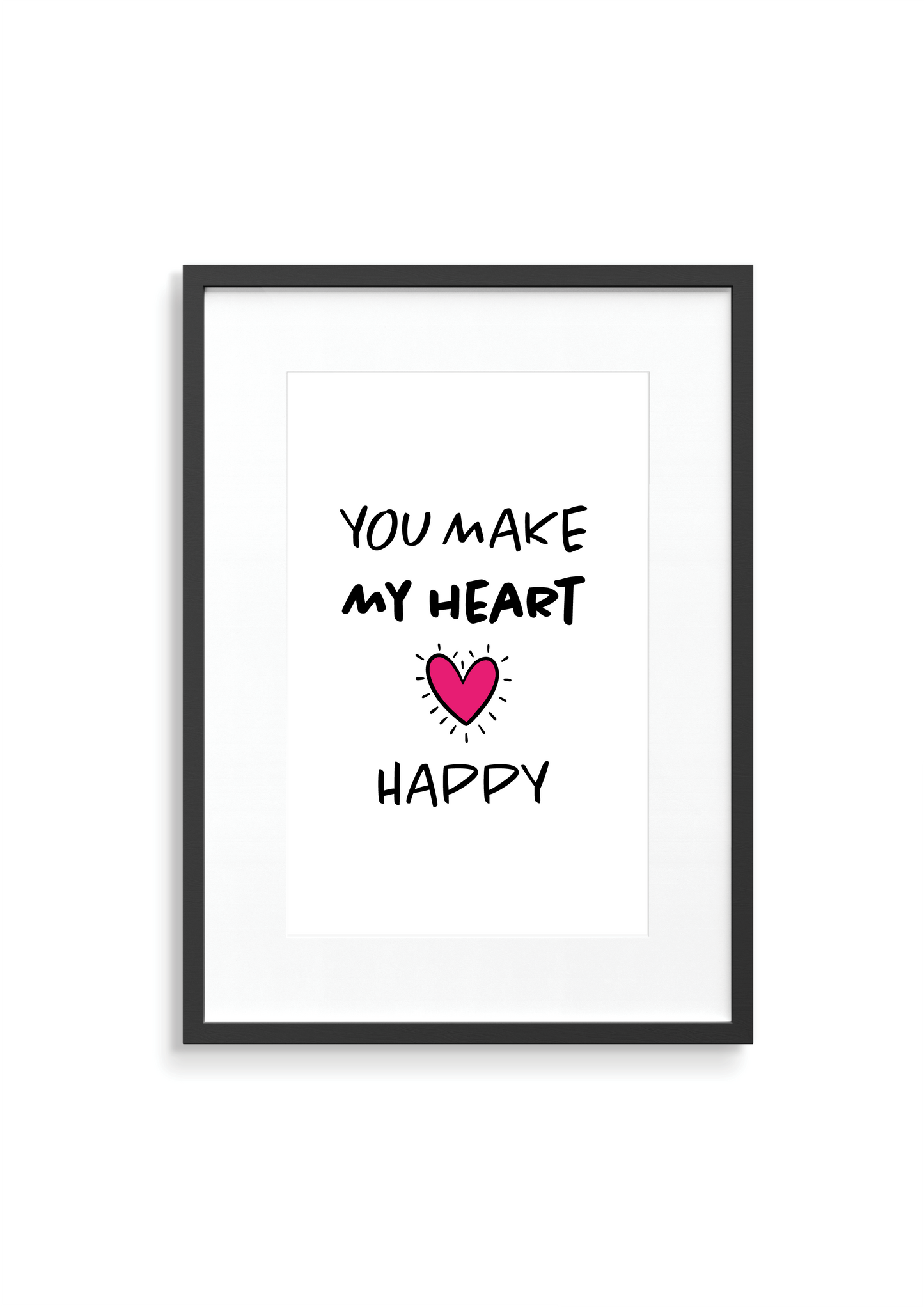 you make my heart happy wall print with pink heart