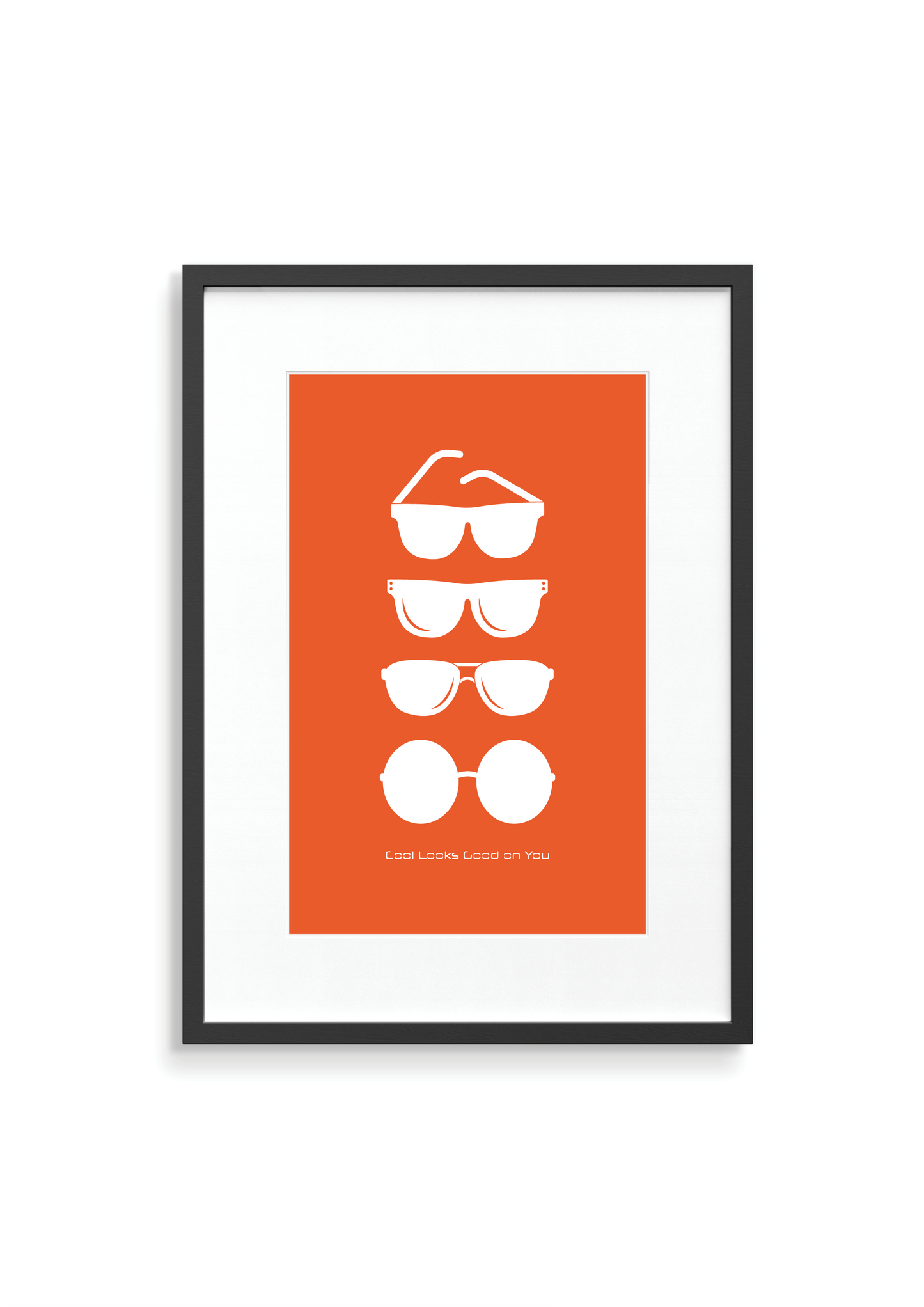 Orange Wall Art Print with 4 sunglasses graphic with wording of Cool Looks Good on You