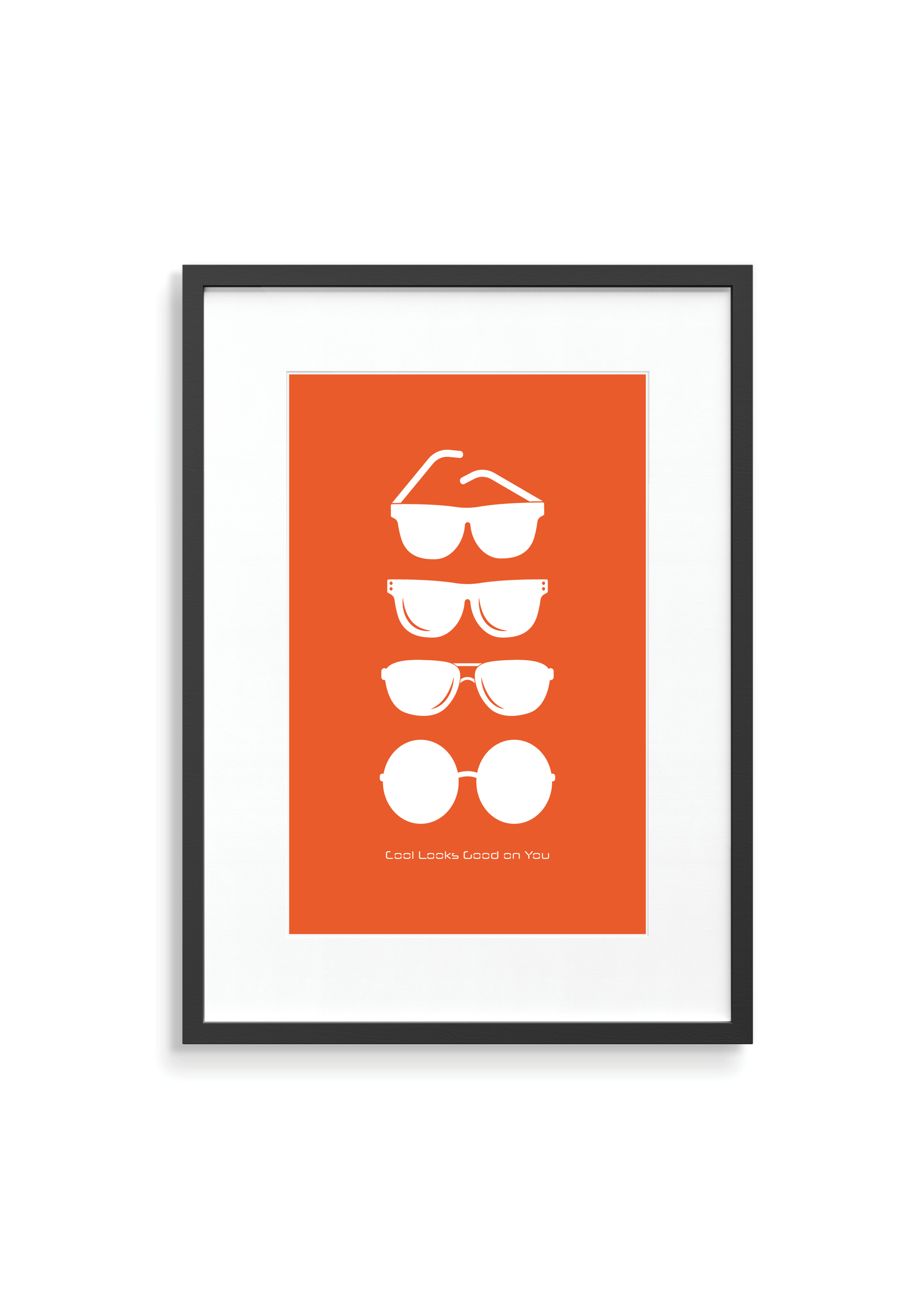 Orange Wall Art Print with 4 sunglasses graphic with wording of Cool Looks Good on You