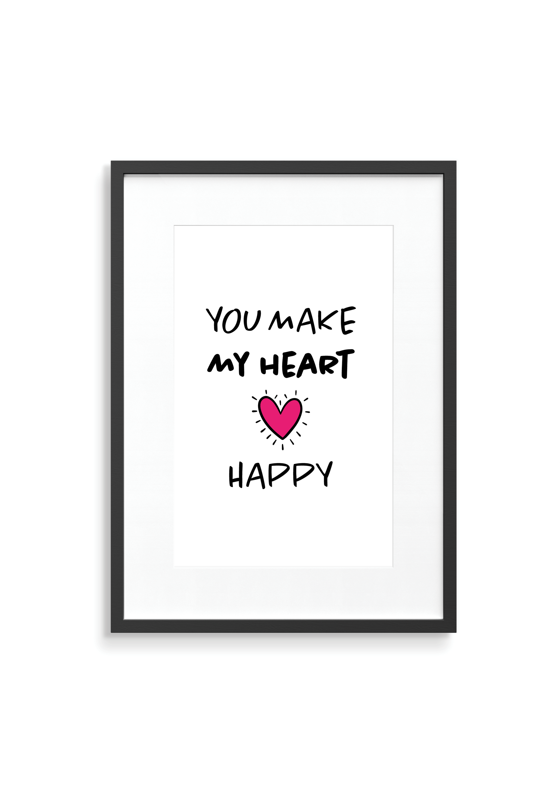 you make my heart happy wall print with pink heart