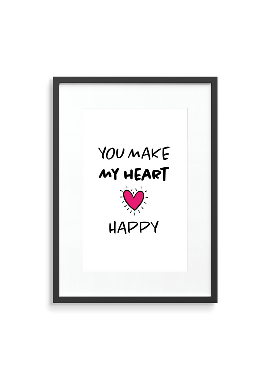 you make my heart happy wall print with pink heart